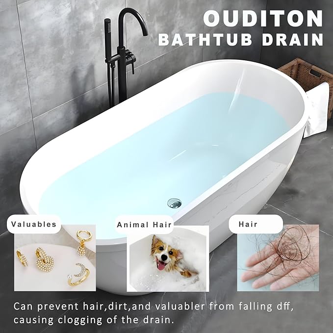 Tub Stopper Bathtub Drain, Brass Pop-up Freestanding Bathtub Drain Stopper, Fits Most Freestanding Tub Rough- in Kits (Gold)