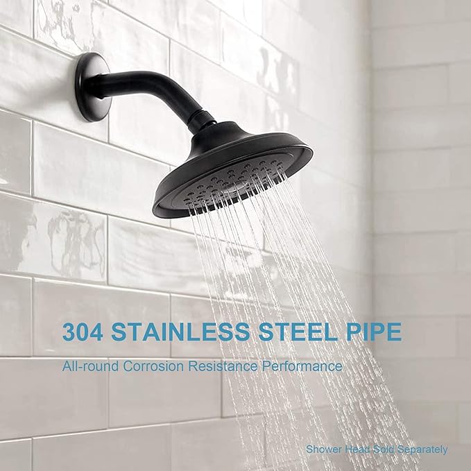 OFFO Shower Arm with Flange, 10 in Wall Mount Replacement Angle Shower Head Arm Wall-Mounted For Fixed Shower Head & Handheld Showerhead, Matte Black