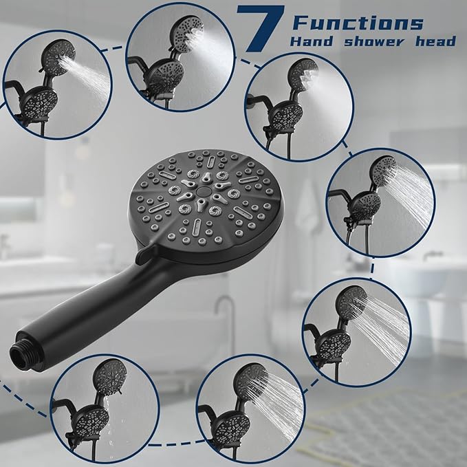 Dual Shower Faucet Set High Pressure Dual 2 in 1 Shower Combo Set Shower System with Handheld Showerhead 3-way Water Diverter Shower Trim Kit Matte Black