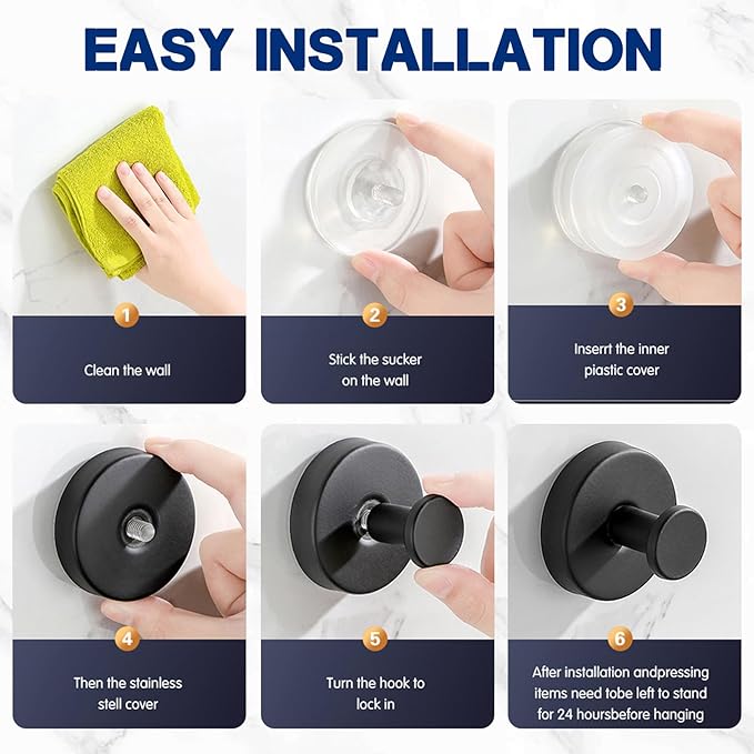 Removable & Reusable Suction Cup Hooks for Shower, Heavy Duty No-Drill Cup Hooks for Towels, Robes, Loofah–Wreath Hangers for Front Doors,Doors & Smooth Surfaces (Black, 2 Pack)