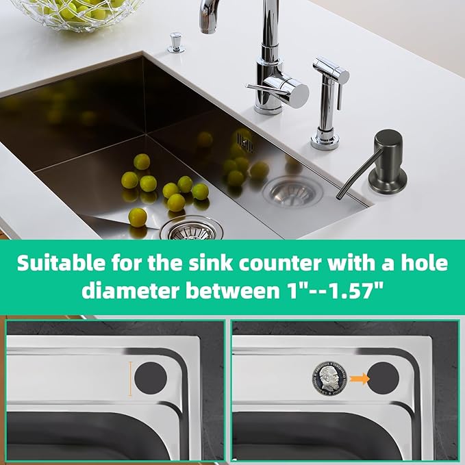 Soap Dispenser for Kitchen Sink, Built in Sink Soap Dispenser, Countertop Soap Dispenser Pump with 47" Extension Tube kit, No Need to Fill Little Bottle Again, Gray