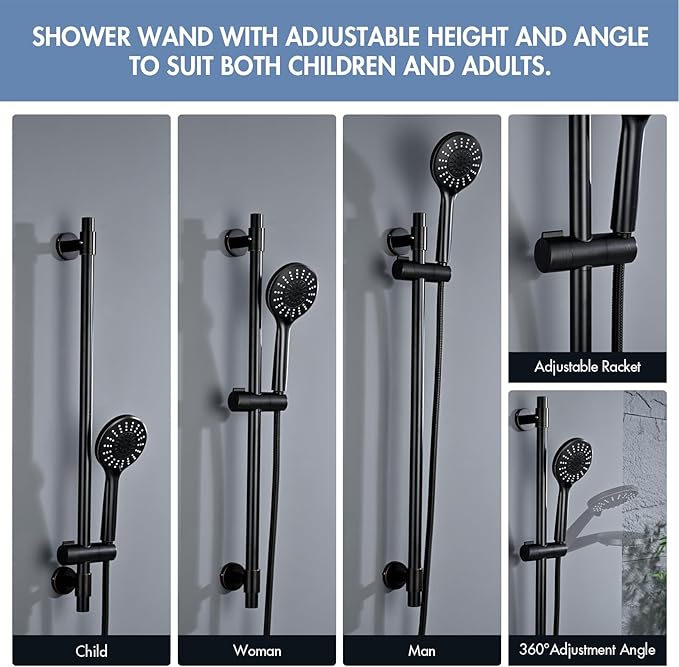 Adjustable Shower Slide Bar with 5-Function Handheld Shower Head, Stainless Steel Grab Slide Bar Combo with Extra Hose (Oil Rubbed Bronze)