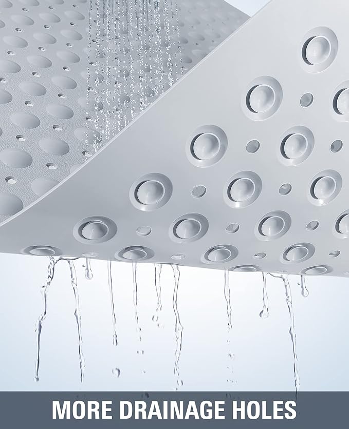 Yolife Extra Large Shower Mat, 34.3" L x 23.3" W TPE Anti Slip Stand Up Shower Mat with Drain Holes and Suction Cups, Large Size Mat More Suitable for Shower Stall, No Odor, Heavy Mat