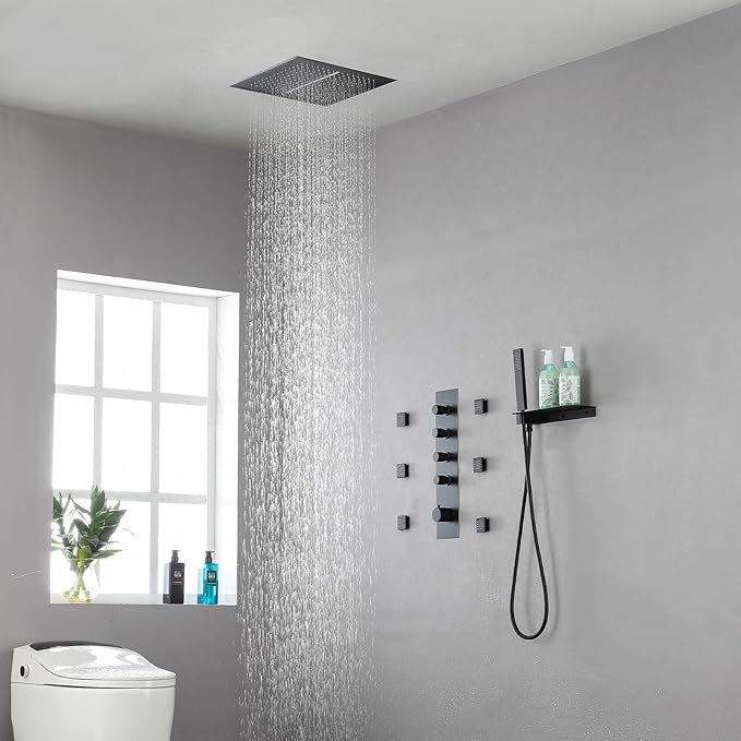 Brass Matte Black 4-Way Thermostatic Shower Diverter Valve - 4 Function Mixer with Individual On/Off Flow Control for Shower Arm & Kit