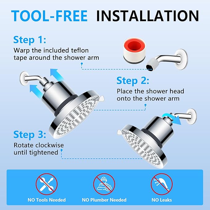 Filtered Shower Head with Filters: Removes Chlorine & Heavy Metals High Pressure Rain Showerhead for Hard Water Hair Skin 6'' Round Luxury Polished Chrome