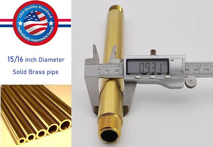 Aquaiaw Shower Arm and Anti-Scratch O-Ring Flange, Solid Brass, Both Soldered 1/2 NPT Tapered Threads, 12 inch Ceiling Mount Straight Rainfall Shower Head Arm Extension (Brushed Gold, Round)