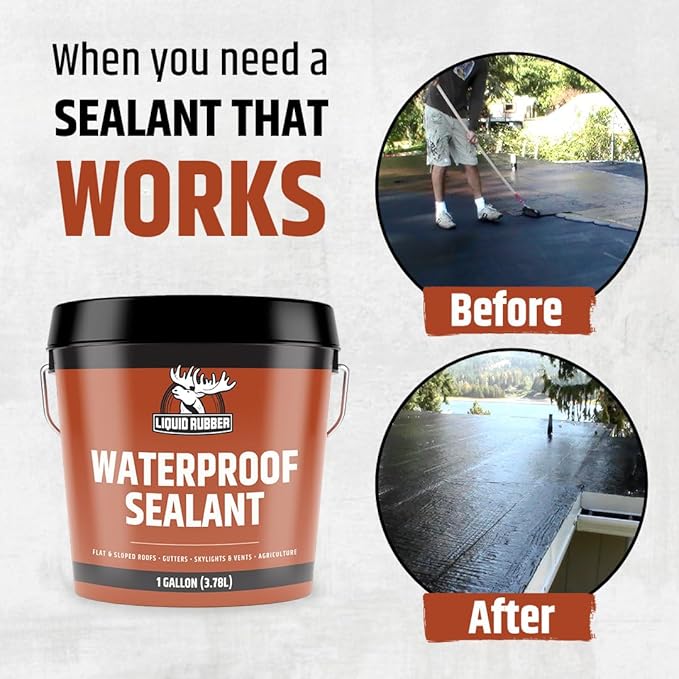 Liquid Rubber Waterproof Sealant – DIY Leak Repair Coating for Flat, Metal & Low Slope Roofs, Foundations, Gutters & More – Flexible Protective Membrane - Black - 1 Quart