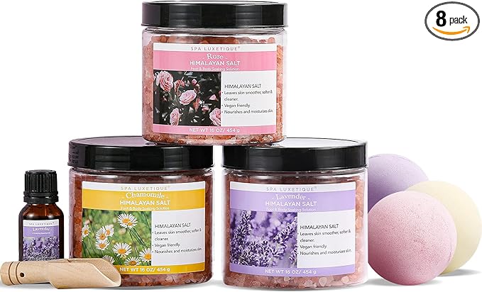 Spa Luxetique Epsom Salts for Soaking, 3.17lbs Bath Salts Gifts with Lavender, Rose, Chamomile Scent as Christmas Gifts for Woman, Spa Sets for Mom