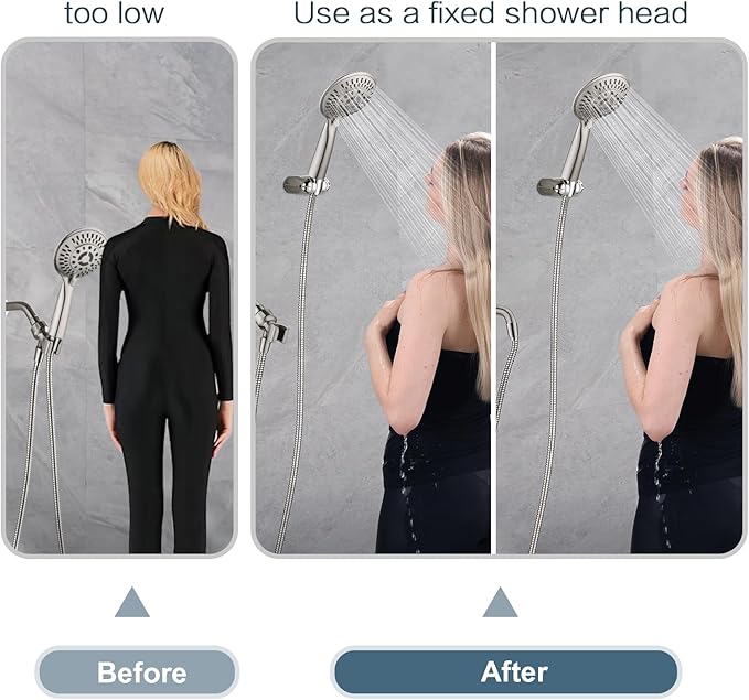BRIGHT SHOWERS Shower Head Holder Wall Mount, Adjustable Handheld Shower Wand Holder with Universal Fit and Angle Adjustment, Brushed Nickel