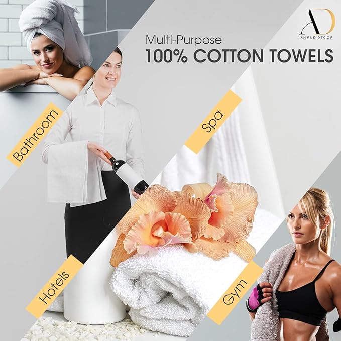Ample Decor Bathroom Towel Set of 18-4 Hand Towel, 4 Bath Towel, 10 Wash Cloths - Oeko Tex Certified 600 GSM 100% Cotton - High Absorbency Quick Drying, Ideal for Gifting - Black