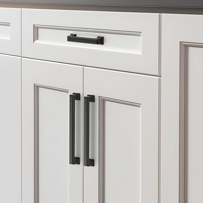 Ravinte Hardware 15 Pack Matte Black Cabinet Pulls, 6-1/4 Inch (160mm) Hole Center Zinc Alloy Drawer Handles for Kitchen Cabinets, Cupboards, Dressers, Square Solid Metal Hardware