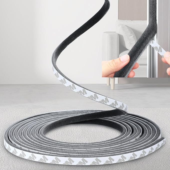33 Ft Self-Adhesive Weather Stripping Seal for Doors and Windows, 0.35" Wide x 0.6" Thick, Gray - Soundproof, Windproof, Dustproof, Energy-Efficient Gap Filler for Sliding Windows and Door Frames