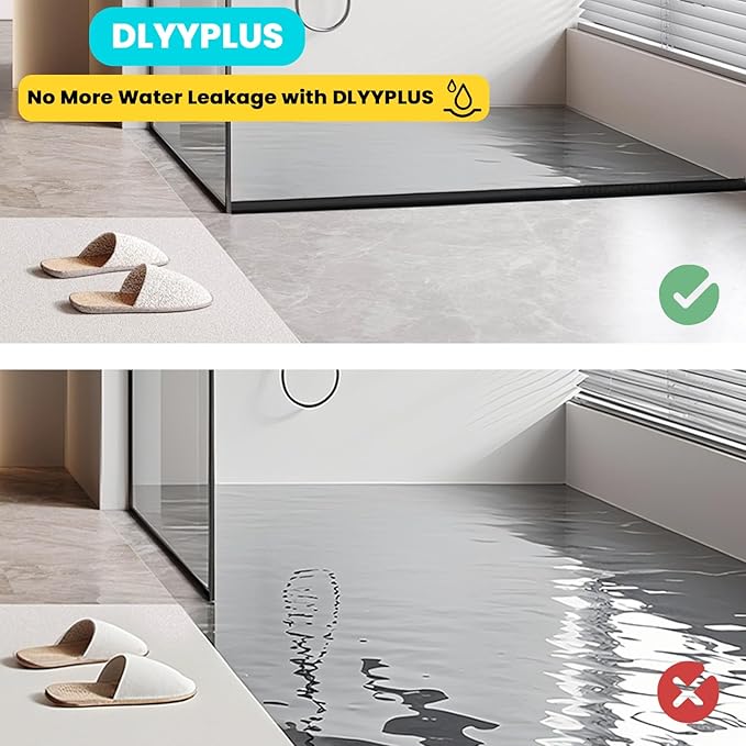 Shower Threshold Water Dam Barrier 98", Silicone Sealant Included, Collapsible Self-Adhesive Water Blocker, Shower Door Water Stopper for Floor Bathroom Kitchen Bathtub Sink