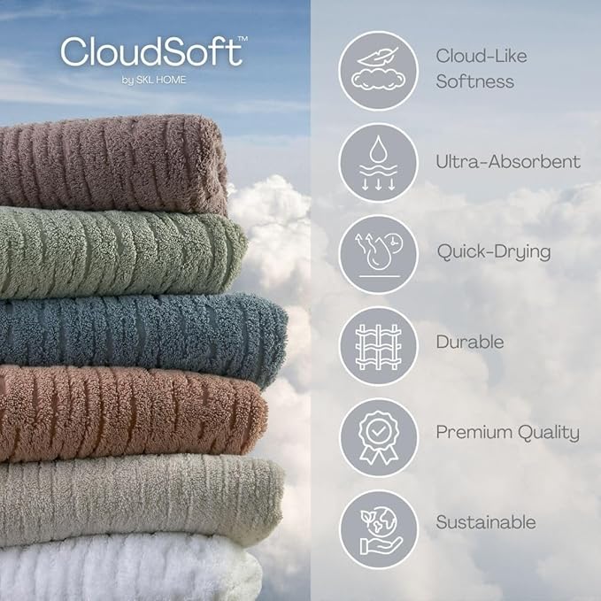 SKL Home CloudSoft Cotton Luxury 6 Pc Towel Set for Bath & Gift, Mink Brown
