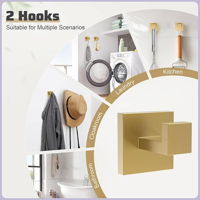 TNOMS 5-Piece Towel Bar Set Brushed Gold Bathroom Hardware Accessories Set Includes Upgraded Double Base Toilet Paper Holder,Modern Square Towel Holder Set Stainless Steel Wall Mount 23.6 Inch