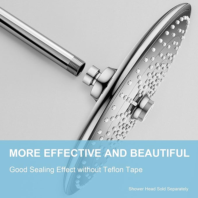 OFFO Shower Arm with Flange, 10 in Ceiling Mount Replacement Rain Shower Head Straight Arm Ceiling-Mounted For Fixed Shower Head & High Pressure Rain, Chrome