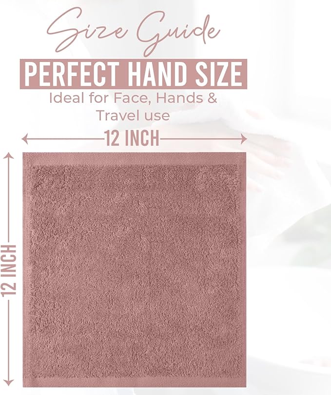 DAN RIVER 12 Pack Wash Cloths for Showering [12x12] - 100% Cotton Washcloths Premium Quality Flannel Face Cloths for Bathroom, Highly Absorbent and Soft Feel Wash Clothes, Dusty Pink