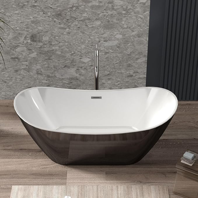 67 in Acrylic Freestanding Bathtub, Contemporary Stand Alone Tub,Black Soaking Tub, Oval Bathtub with Chrome Overflow and Drain, CUPC Certified