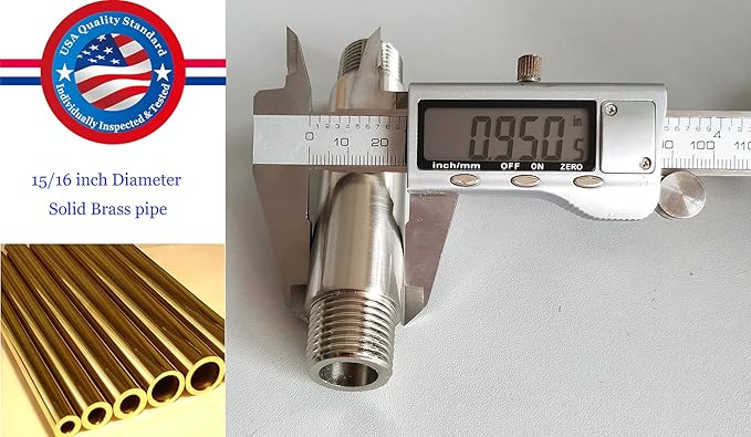 Aquaiaw Shower Arm and O-Ring Flange, 3 inch, Solid Brass, Round, Both Soldered 1/2 NPT Tapered Threads, Straight Shower Arm Extension, Ceiling Shower Head Arm for Rainfall Shower (PVD Brushed Nickel)