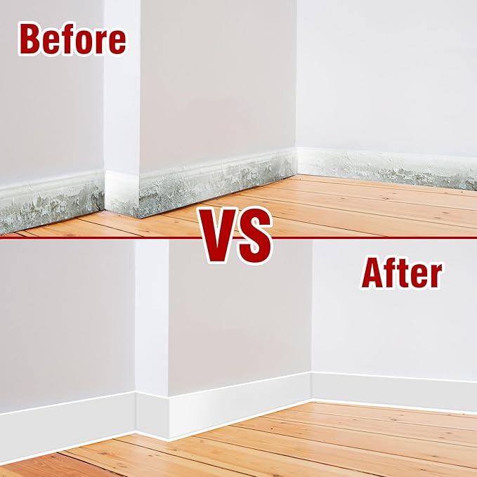 Vinyl Baseboard Molding Trim 6 Inch x 40 Feet Peel and Stick Baseboard Trim Flexible PVC Cove Base Moulding Self-Adhesive Trim for Garage Bathroom Cabinet Floor Walls, White