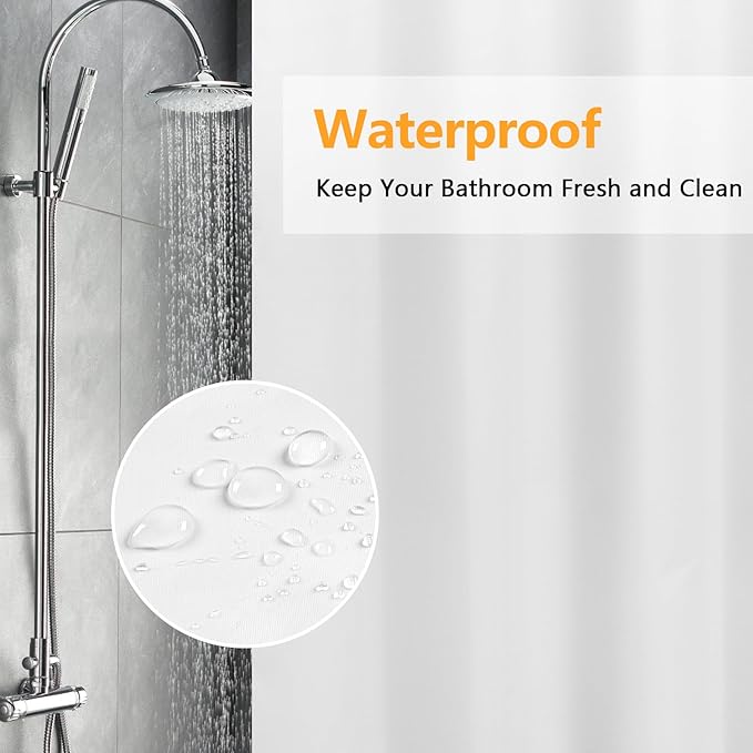 Waterproof Fabric Shower Curtain Liner 78'' Wide with 3 Large Magnets, 78 x 78 inch Extra Long and Large Shower Liner Washable, White Cloth Bathroom Shower Curtain Lightweight