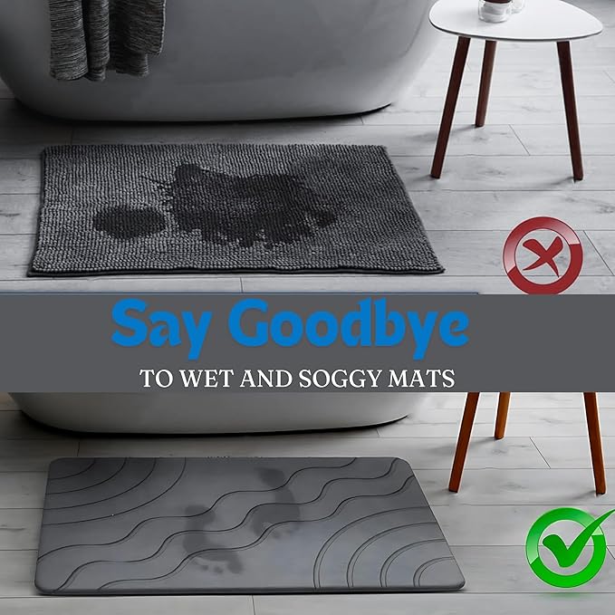 Stone Bath Mat – Quick Drying Diatomaceous Earth Bath Mat, Super Absorbent Bathroom Stone Mat, Non-Slip Shower Stone Mat, Modern Water Absorbing Bath Mat for Bathroom & Kitchen (23.6” x 15.3”, Gray)