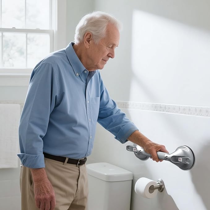 DAILYLIFE Grab Bars for Bathtubs and Showers, 19 inch Shower Handles for Elderly Suction, 300lbs Safety Shower Grab bar for Seniors and Elderly, Silver(2 Pack)