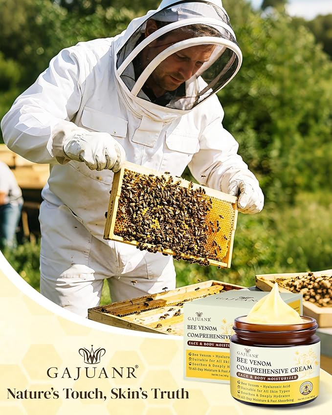 Bee Venom Comprehensive Cream, Bee Venom Skin Treatment Cream, All-in-One Nourishing Treatment with Hyaluronic Acid, Lifting Firming Repair Moisturizer, Natural Gentle Formula for All Skin Types, 60g