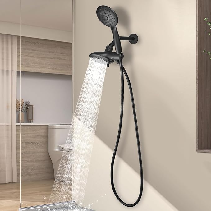 Cobbe Dual Handheld Shower Head Combo, Powerful Water-Saving Shower System 2 in 1 High Pressure Rainfall Shower Combo 48-Setting 3-Way Water Diverter with Anti-Swivel Lock Nut, 6 Spray Mode