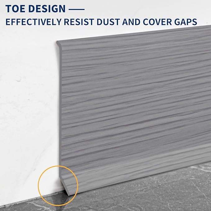 Flexible Baseboard Molding Trim 4 Inch Self-Adhesive Vinyl Wall Base Peel and Stick Cove Base Rubber Wall Baseboard Moulding Trim (40Ft, Light Gray Wood Grain)