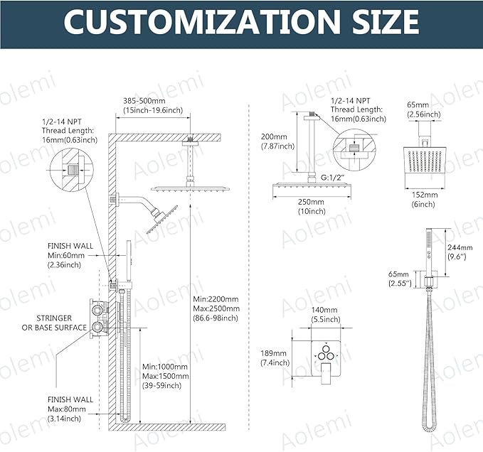 Aolemi Shower Faucet Set Ceiling Mount Shower System Rough-in Valve and Shower Trim Kit 10 and 6 Inch Dual Shower Head 2 in 1 Handheld Spray Push Button Diverter Brushed Nickel