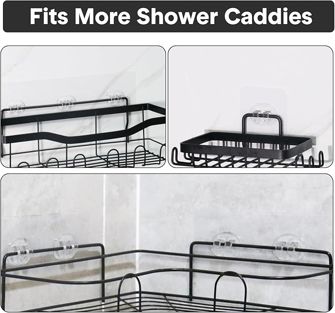 20 Pack Shower Caddy Adhesive Replacement, Transparent Strong Adhesive Hooks, No Drilling, Waterproof Wall Hooks for Shower Caddy, Bathroom Storage Shelves and Kitchen Racks