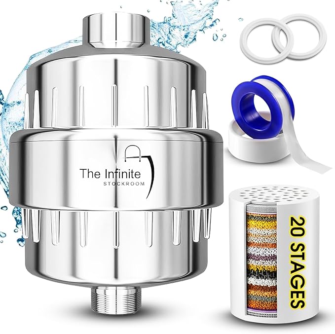 Shower Head Filter for Hard Water | 20-Stage High Output Shower Filter | Removes Chlorine and Fluoride to Help Reduce Dry Skin, Dandruff, and Hair Damage
