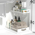 Under Sink Organizer with Pull-Out Drawers,Kitchen Sink Organizer,2 Tier Bathroom Organizers And Storage,Bathroom Accessories Set,White 1 Pack