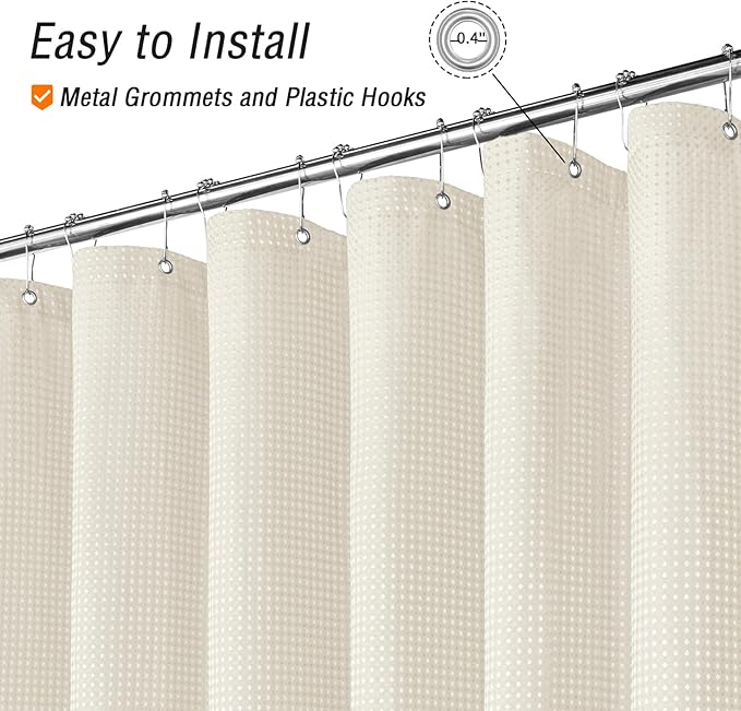 Gibelle Long Shower Curtain 72 x 78, Tall Waffle Weave Textured Fabric Shower Curtain for Bathroom, Water Repellent, Machine Washable, Ivory