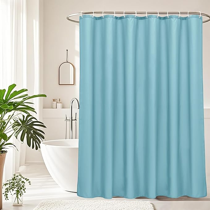 AooHome Extra Long Shower Liner, Fabric Bathroom Curtain with Hooks for Hotel, Weigthed Hem, Waterproof, 72 x 84 Inch, Blue