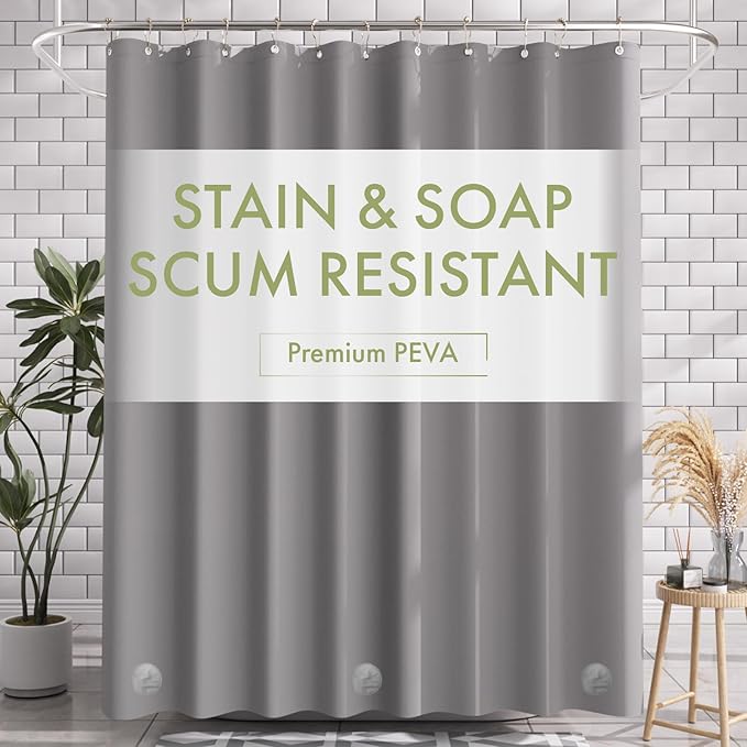 AmazerBath Shower Curtain Liner, 72x78 Grey Shower Curtain Liner, Cute Plastic Shower Curtain Liners, Lightweight Waterproof PEVA Gray Shower Curtains for Bathroom with Magnets and 12 Grommet Holes