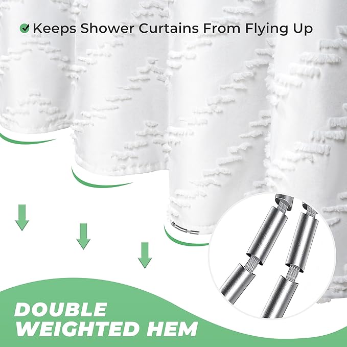 78 inch Shower Curtain Tall Shower Curtain 78 Inches Long White Tufted Chevron Striped Fabric Shower Curtains for Bathroom Modern Shabby Chic Waterproof Cloth Shower Curtains, White