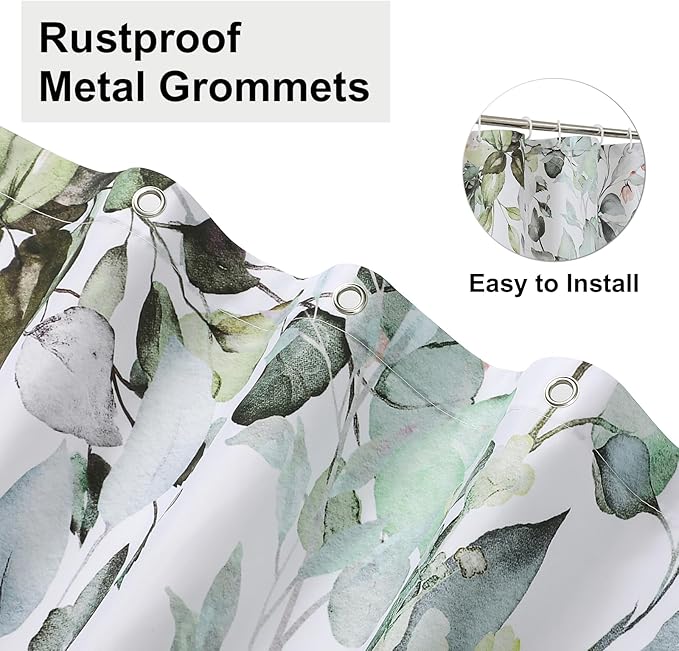 Colorful Star Sage Green Eucalyptus Waterproof Shower Curtain Set with Hooks, Minimalist Watercolor Floral Print Bathroom Décor, Plant Leaves Washable Fabric Shower Curtain, 72 x 72 Inch
