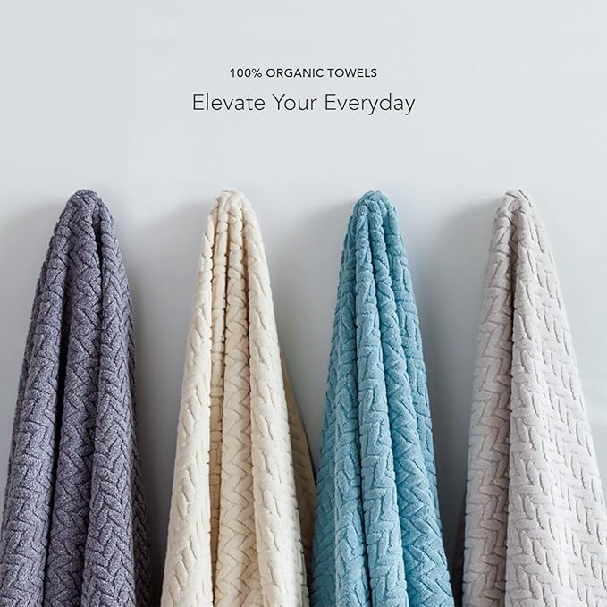 Texere 100% Organic Cotton Jacquard 650 GSM Premium Bath Towel Sets - Extra Absorbent Quick Dry and Plush, 2 Large Bath Towels, 2 Hand Towels, 2 Washcloths (Cable, Smoke Blue, 6 Piece)