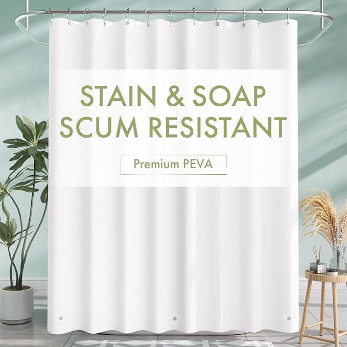 AmazerBath Shower Curtain Liner, 72x72 Plastic White Shower Curtain Liner, Cute Waterproof PEVA Shower Curtains, Lightweight Shower Curtains for Bathroom with Magnets and 12 Rustproof Grommet Holes