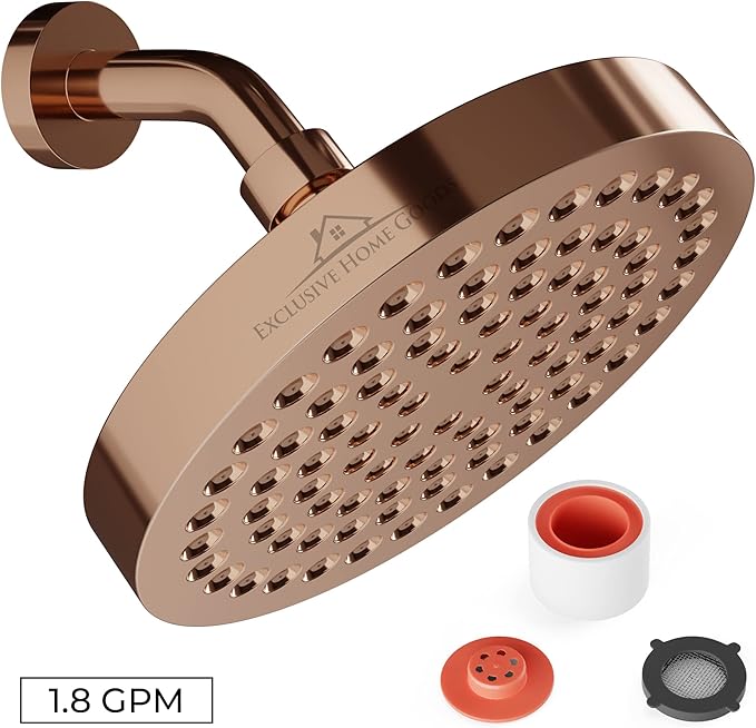 Rainfall Shower Head - 6" High Pressure Shower Heads - 1.8 GPM Shower Heads with Anti-Clog 90 Rubber Jets - 360° Rotation Adjustable Shower Head - Rustproof Bathroom Shower Head - Rose Gold