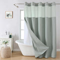 No Hooks Needed Linen Textured Shower Curtain with Snap-in Fabric Liner Set,Sage Green Hotel Luxury Decor Shower Curtains for Bathroom,Water Repellent & Washable,71Wx77H