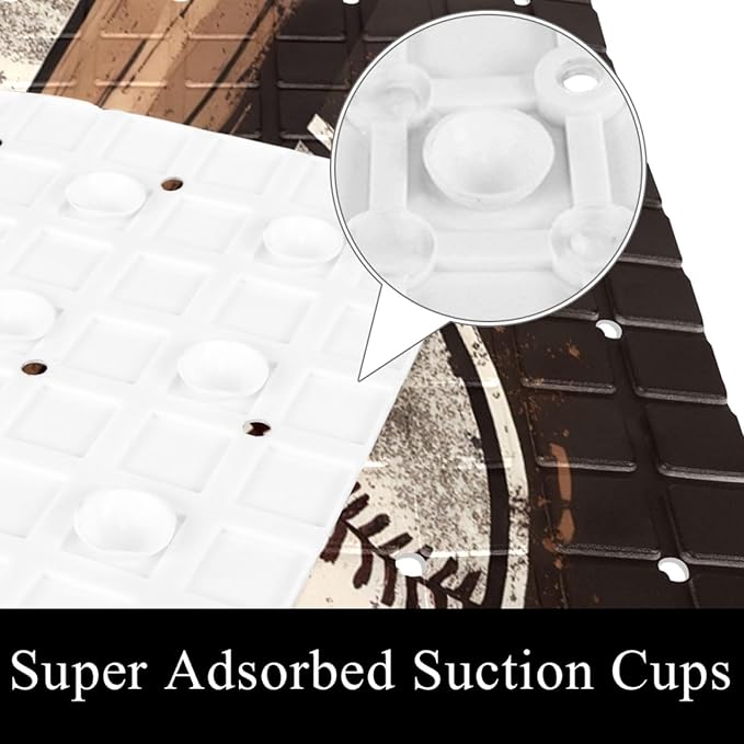 Bath Tub and Shower Mats, Non Slip Bathmat with Drain Holes and Suction Cups for Bathroom Floor, 15.1 x 26.8 Inch (Vintage Crossed Baseball Bat)