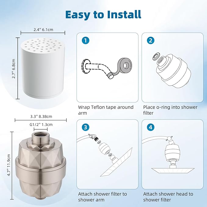 iFealClear Shower Head Filter, High Output Shower Filter for Hard Water for Remove Chlorine and Fluoride, Reduce Dry Itchy Skin and Eczema, 20-Stage Consistent Flow Shower Water Filter, Brushed Nickel