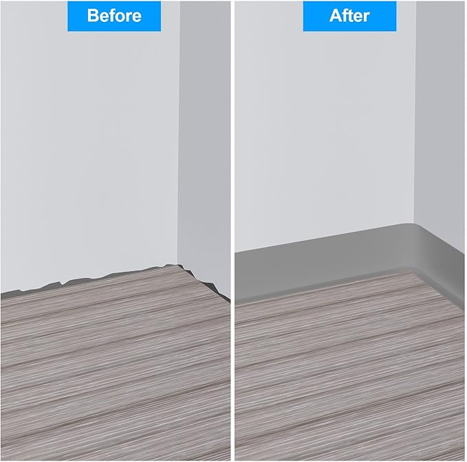 Duzzy Flexible Baseboard Molding Trim, 5 Inch(W) x 60 Feet(L) Peel and Stick Rubber Wall Trim Molding, Self-Adhesive Vinyl Wall Base Cove Base (Grey)