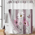 No Hook Flower Daisy Shower Curtain with Snap in Fabric Liner Set, Pink Rustic Farmhouse Double Layers Waterproof Fabric with See Through Top Window Open Grommet Bath Curtain 54x80 Inch