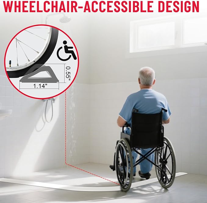 Shower Threshold Water Dam Barrier – 98in Self-Adhesive, Waterproof, Flexible Silicone, Customizable, Easy Install, Prevents Water Leakage & Slipping, Wheelchair Access