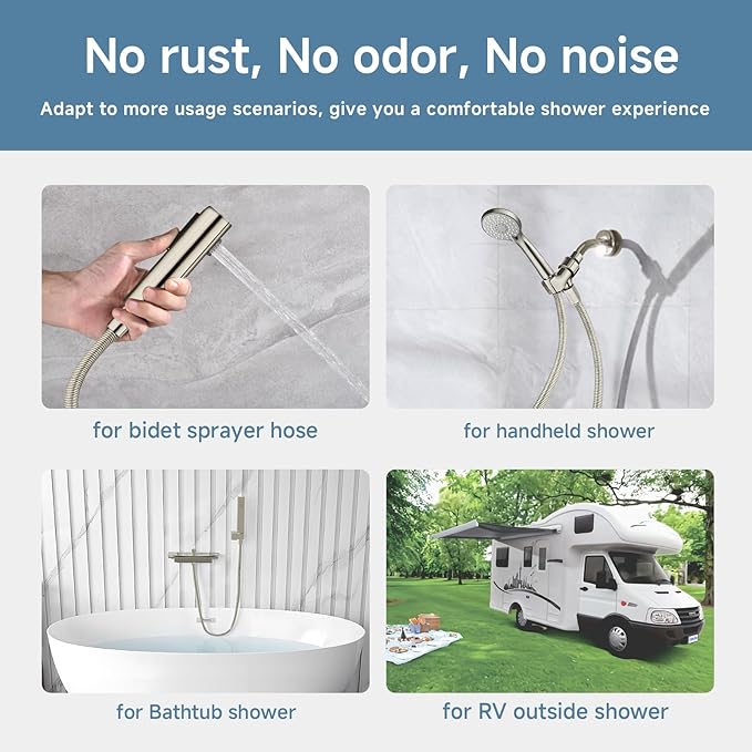 Shower Hose Extra Long 304 Stainless Steel Handheld Showerhead Hoses,Anti Winding Interface,With Brass Insert And Nut-durable ＆ Flexible Rv Shower Hose Replacement (Brushed Nickel, 39 Inches)