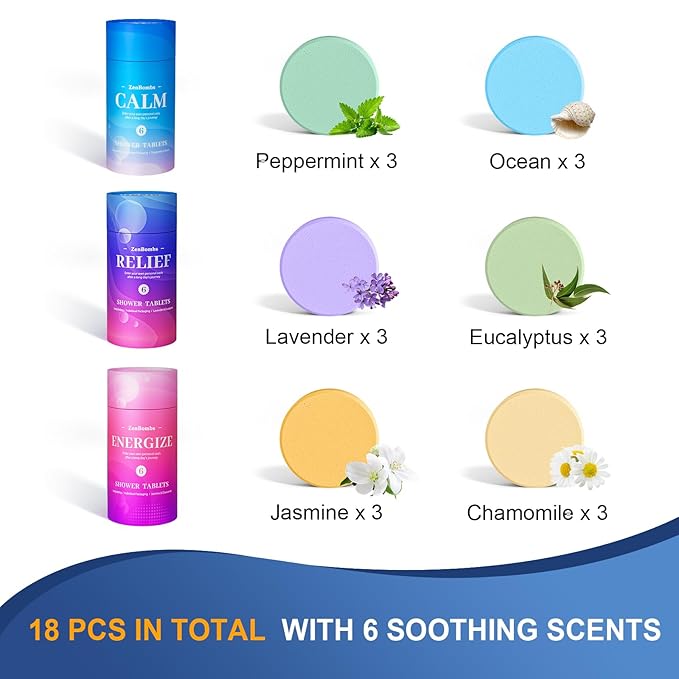 Shower Steamers, 18 Pack Set Shower Bombs with 6 Organic & Natural Fragrance, Self-Care & Relaxation Presents for Women and Men, Ideal for Personal Care and Birthday, Christmas White Elephant Presents